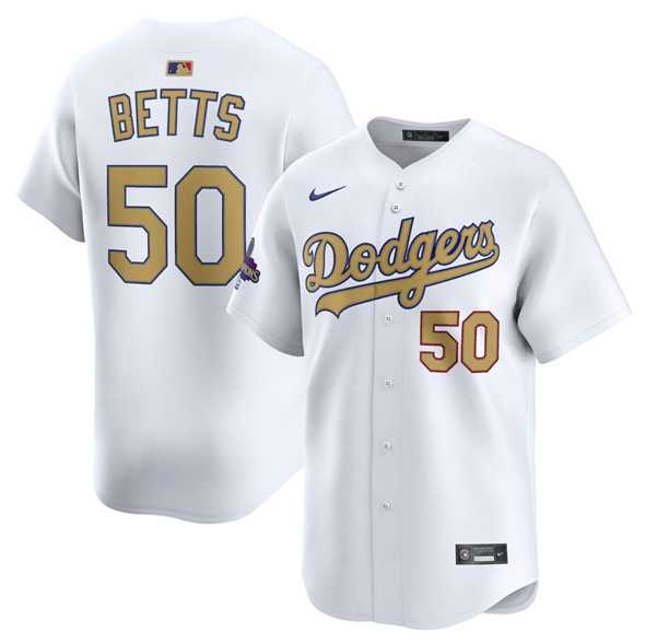 Men%27s Los Angeles Dodgers #50 Mookie Betts White 2025 Gold Collection Limited Stitched Jersey Dzhi->los angeles dodgers->MLB Jersey